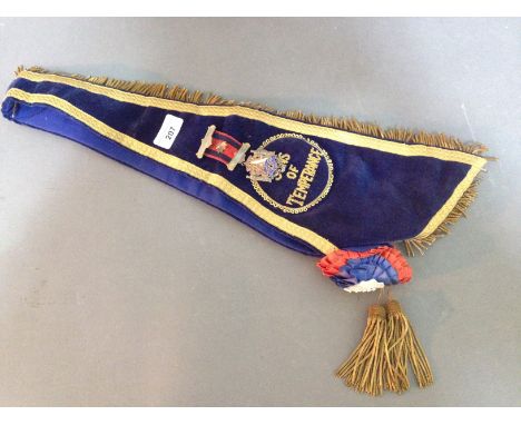 Sons of Temperance - Masonic neck sash with gilt decoration and a hallmarked silver and enamel badge "The Order of The Sons o