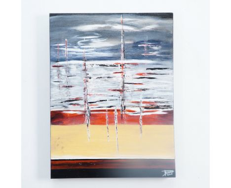 Contemporary oil on canvas painting titled Tempete a la Plage (Storm by the Beach) by Daniel Kerouac, dated 2014. This abstra