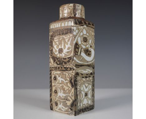 A Royal Copenhagen Baca Faience square-form vase, designed by Nils Thorsson. This mid-century Danish ceramic piece features a