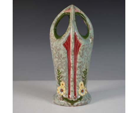 A rare and exquisite Royal Dux Art Nouveau Cathedral vase. This highly sculptural ceramic vase features an elongated, organic