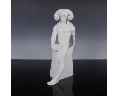 Elegant Royal Copenhagen Aries zodiac figurine designed by Pia Langelund. This striking matte bisque porcelain sculpture feat