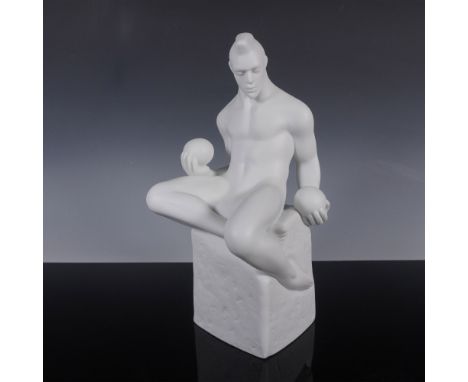 Royal Copenhagen porcelain figurine Libra, designed by Pia Langelund. This striking matte white bisque sculpture represents t