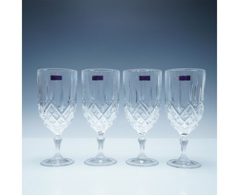 A set of four Marquis by Waterford iced beverage glasses in the Markham pattern, featuring the brand’s signature cross-cut de