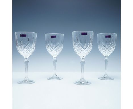 A set of four Marquis by Waterford wine goblets in the Markham pattern, known for its elegant cross-cut design and brilliant 