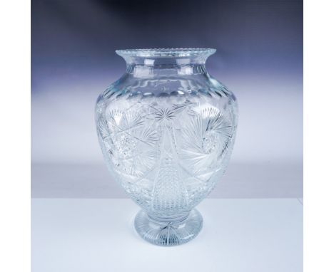 A stunning monumental American Brilliant Cut crystal vase, standing 16"H, intricately designed with an array of finely detail