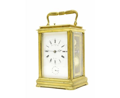 Good French repeater alarm carriage clock by Henry Lepaute, the movement striking the quarters and hours on two gongs, the di