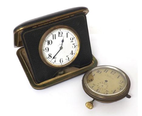 Swiss eight day quarter repeater travel alarm clock, the 15 jewel 3 adjusts movement signed Majestic Watch Co (at fault); tog