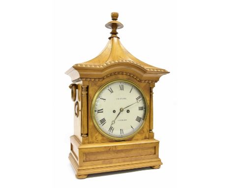 Good and unusual English satin walnut bracket clock, the 8" convex cream dial signed John Park, Inverury, within a pillared s
