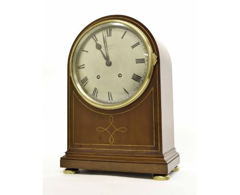 English mahogany two train ting-tang bracket clock striking on two gongs, the 8" silver convex dial signed Butcher &amp; Swan