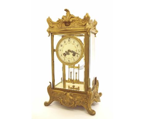 French gilt metal four glass two train mantel clock, the S. Marti movement striking on a gong over a mercury pendulum, within