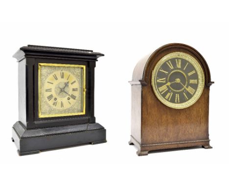 German ebonised ting-tang mantel clock striking on two gongs, the 7" square silvered dial signed Lund & Blockley, 43 Pall Mal