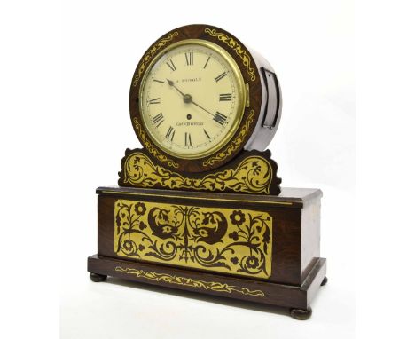 Scottish rosewood single fusee drumhead mantel clock, the 7" cream dial signed A. Pringle, Edinburgh within a drumhead surrou