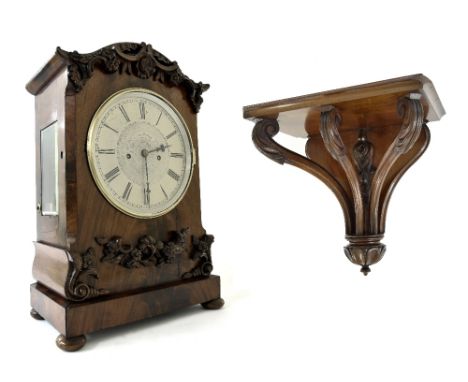 Good Scottish mahogany double fusee bracket clock with bracket, the 8" silvered dial with engine turned centre signed Harvey,