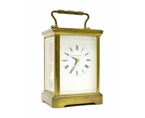 Matthew Norman carriage clock striking on a gong, within a corniche brass case, no. 1750A, 7.25" high (double-ended key)