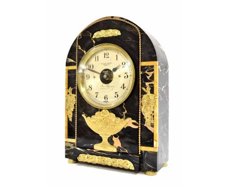 Bulle black and coloured marble electric clock, the 5.5" silvered dial inscribed Bulle-Clock, Au Figaro, Marseilles with skel