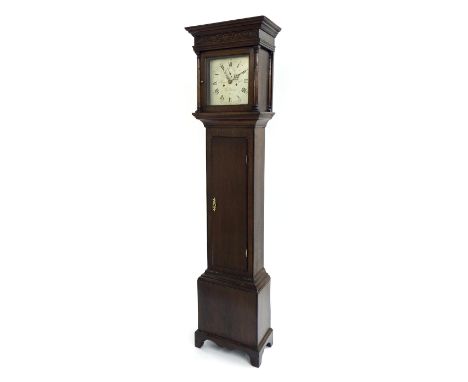 Oak eight day longcase clock, the 10" silvered square dial signed Thomas Knight, Wickham, with subsidiary seconds dial, the c