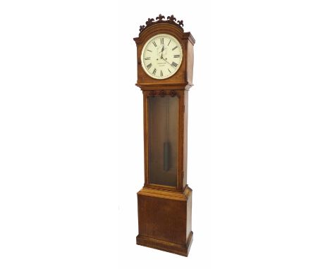 Irish oak eight day longcase clock, the 13" circular cream dial signed Dobbyn & Son, Dublin, with subsidiary seconds dial, th