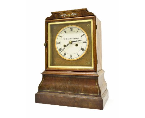 German Black Forest walnut two train mantel clock striking on a gong, the 5.25" white dial signed M. Winterhalder & Hofmeier,