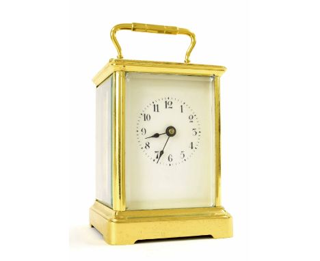 Rare year going carriage clock timepiece, the movement with large spring barrel, within an obis brass case, 7.5" high (loose 