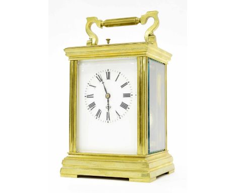 Repeater carriage clock striking the hours and quarters on two gongs and stamped no. 103, within a stepped case, 7.25" high (