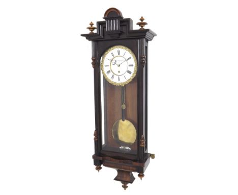 Austrian Biedermeier eight day small single weight regulator wall clock, the 6" chapter ring enclosing a recessed centre sign