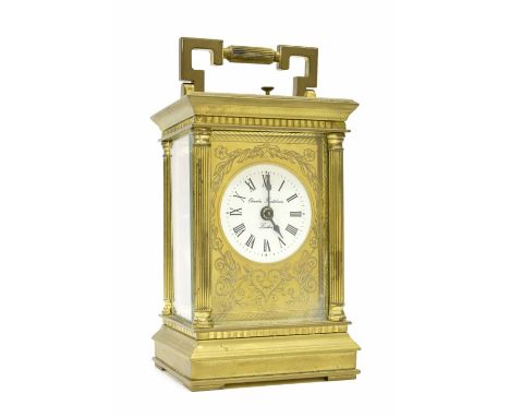 Contemporary repeater carriage clock striking on a bell, the movement back plate and 2.25" white dial signed Charles Frodsham