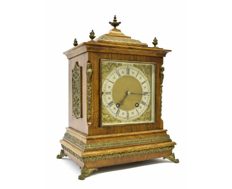 Good German golden oak and ormolu mounted two train ting-tang bracket clock, the Lenzkirch movement, no. 358171, striking on 
