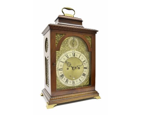 English mahogany double fusee bracket clock, the movement with shaped foliate engraved plates and locking pendulum, the 7.5" 