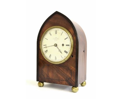 Small English mahogany single fusee lancet bracket clock, the 5" silvered dial signed Inglis, 39 St John's Square, London, wi