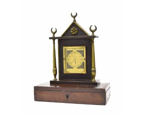 Mahogany and brass verge mantel clock timepiece signed E. Flinn, London, no. 18967 to the dial centre, within a pillared case