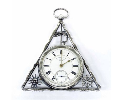 Masonic Interest - silver framed hanging clock, the 'English Lever' going barrel timepiece hallmarked Birmingham 1908, signed