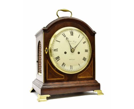 English mahogany double fusee bracket clock, the 7" convex cream dial signed Richard Heap, Covent Garden, London, the movemen