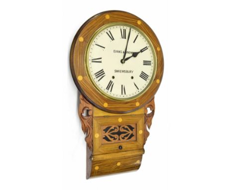 American rosewood two train 12" drop dial wall clock by The New Haven Clock Co, the cream dial signed Evans & Brown, Shrewsbu