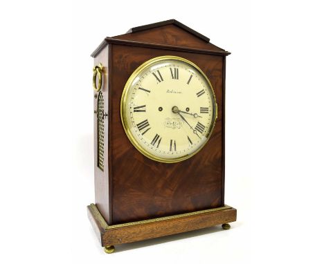 English mahogany double fusee bracket clock, the 8" convex cream dial signed Robinson, Sheffield, within a stepped case surmo