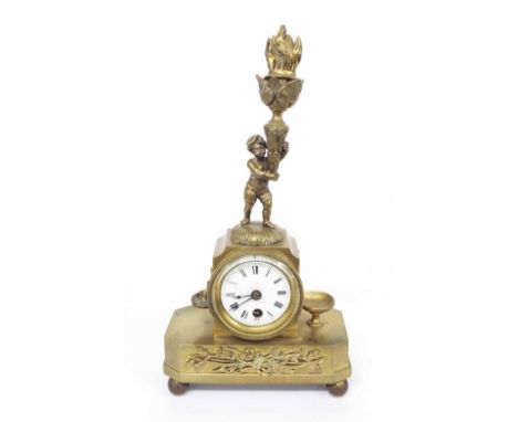 French brass novelty mantel clock timepiece, the movement back plate signed Ch Gauller Fils & B. Graulot, Paris. Bordeaux, th