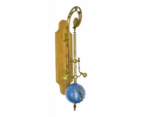 Rare and unusual oscillating globe torsion clock, the two train movement striking on a bell, the blue painted globe with appl