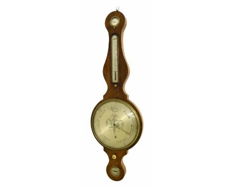 Mahogany four glass banjo barometer signed J. Pini, 23 Brook St Holl'n, London, the 12" principal dial within a shaped case w