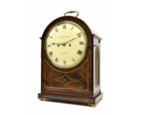 Good English mahogany double fusee bracket clock, the 8" convex cream dial signed Thwaites & Reed, London, within a rounded a