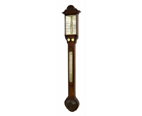 Mahogany stick barometer, the angled scale signed Apps, 133 Strand, London, within a glazed case over a flat trunk fitted wit