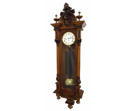 Good walnut triple weight Vienna regulator wall clock, the 6.25" white dial signed Ant. Eipeldauer, Neunkirchen to the recess
