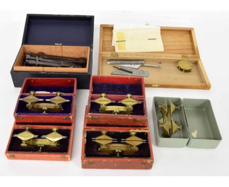 Quantity of small clock and watchmakers' tools, including five cased depthing tools, slide tongs, screw plates, pin vice etc