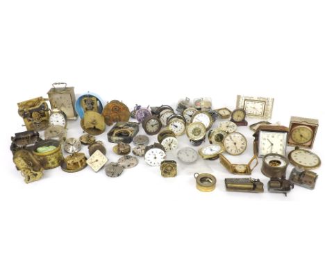 Large quantity of various travel clocks, small timepieces, movements etc to include three musical movements in need of repair