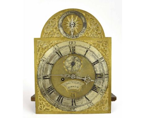 Eight day five pillar longcase clock movement, the 12" brass arched dial signed John Edwards on a silvered shaped plate to th