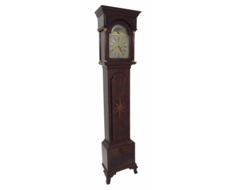 Mahogany eight day longcase clock, the 12" brass arched dial with high water at Bristol Quay and moon phase to the arch, over