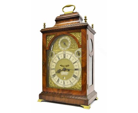 Good English mahogany double fusee verge bracket clock, the 9" brass arched dial signed Thomas Lumpkin, London on a silvered 