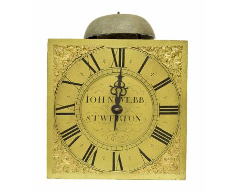 Thirty hour longcase clock birdcage movement, the 9" square brass dial signed John Webb, Stwerton to the centre