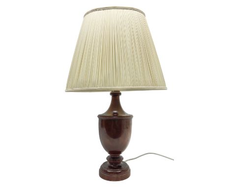 Turned wood lamp with pleated fabric shade, H61cm