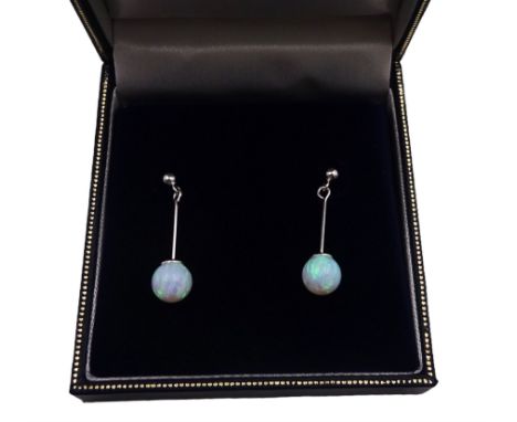 Pair of silver opal pendant stud earrings, stamped 925