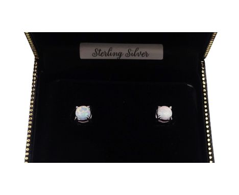 Pair of silver opal stud earrings, stamped 925 