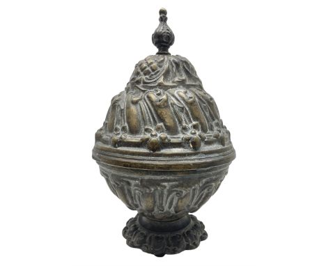 Heavy Victorian counter weight for oil lamp chandelier pulley, cast with foliate decoration, L26cm, approx 12kg